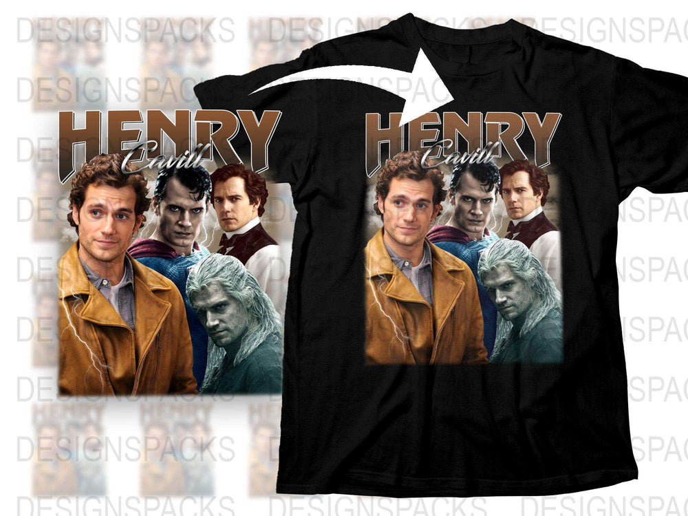 Henry Cavill Fan T-Shirt, Multiple Portraits, Graphic Tee for Movie Lovers, Unisex Cotton Shirt