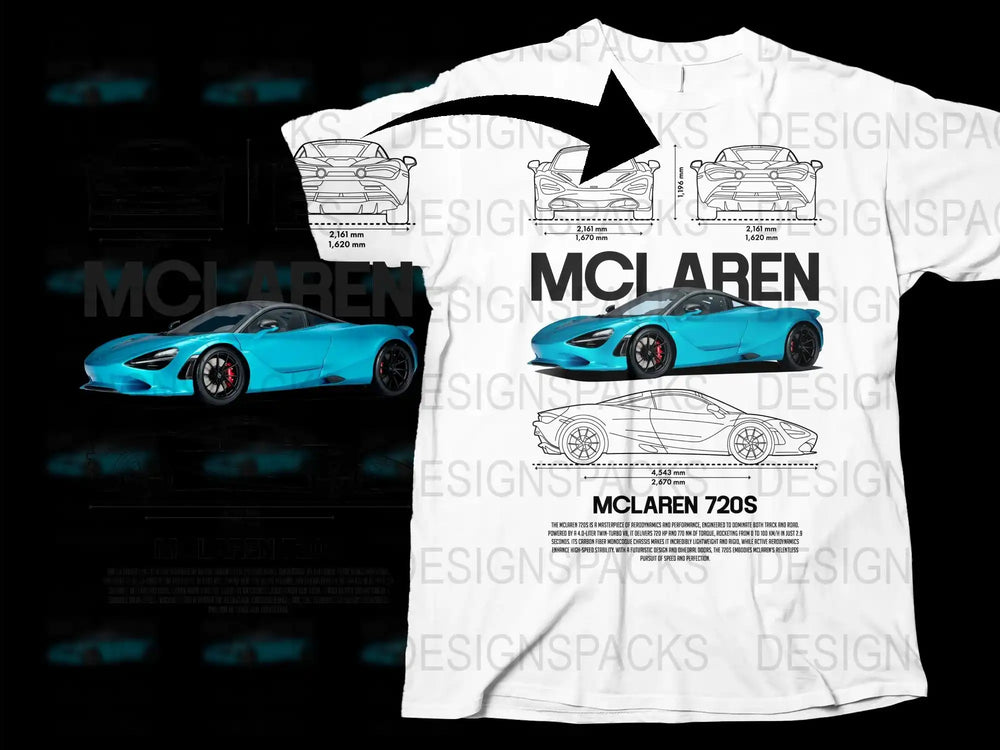 McLaren 720S Graphic T-Shirt, Sports Car Enthusiast Tee, Blue Car Design, Unisex Fashion Top, Car Blueprint Style Shirt