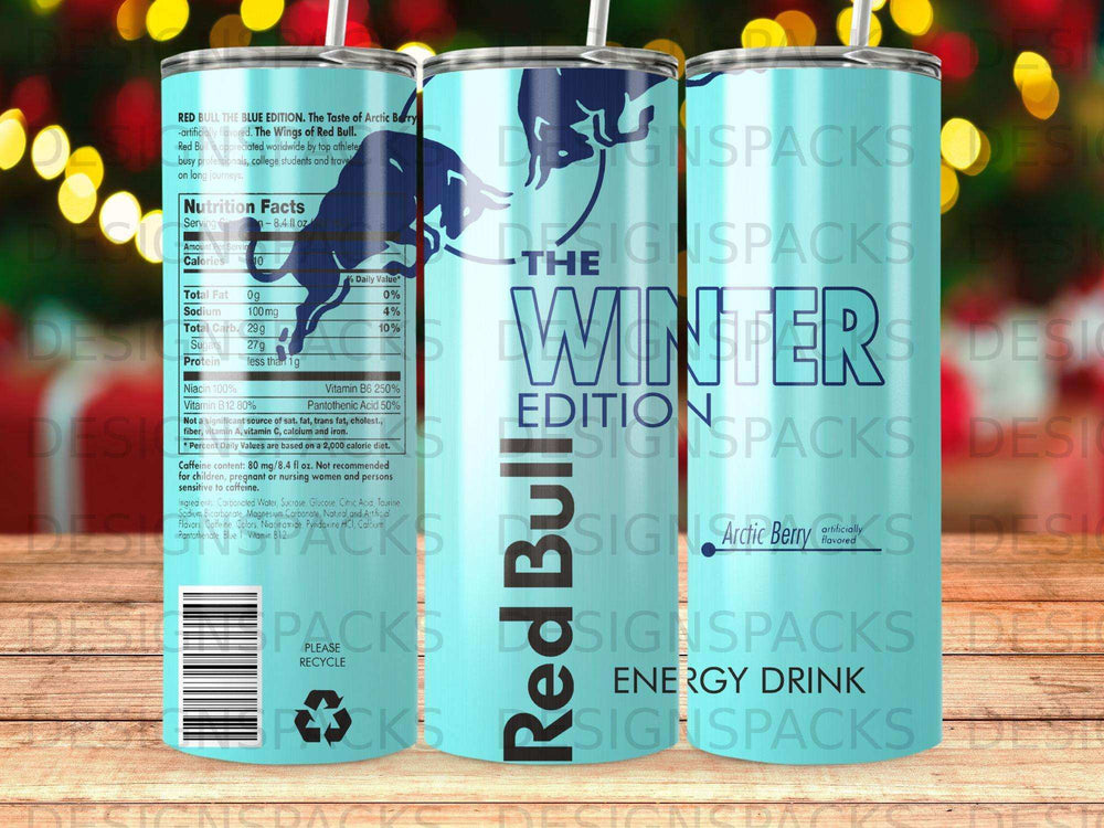 Red Bull Winter Edition Arctic Berry energy drink can with nutritional information.