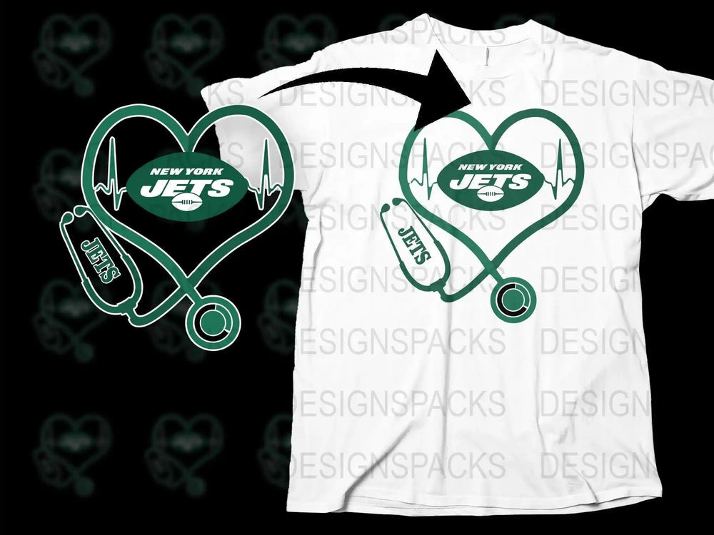 New York Jets Stethoscope Heart T-Shirt, NFL Team Love Nurse Doctor Tee, Unisex Football Fan Apparel