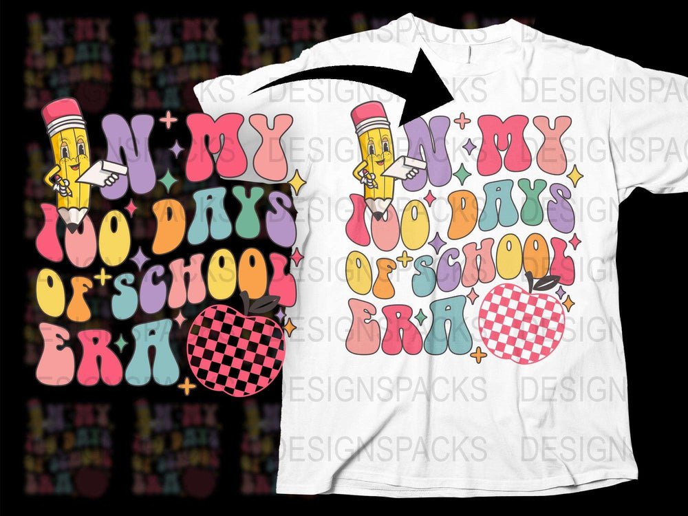 Fun School Era Graphic T-Shirt, Colorful Cartoon Pencils, Apples Design, Vintage Style Tee for Teachers and Students