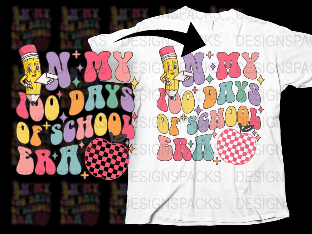 Fun School Era Graphic T-Shirt, Colorful Cartoon Pencils, Apples Design, Vintage Style Tee for Teachers and Students