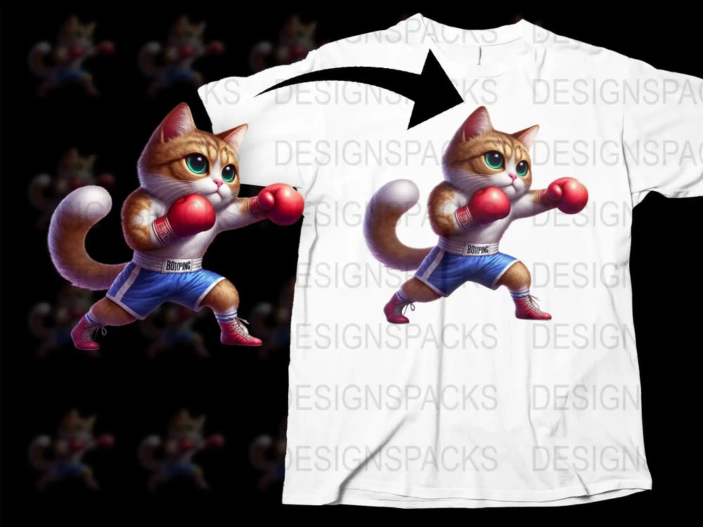 Cartoon Cat Boxer T-Shirt, Kids Fighting Cat Graphic Tee, Fun Animal Character Shirt, Cool Sports Clothing for Children
