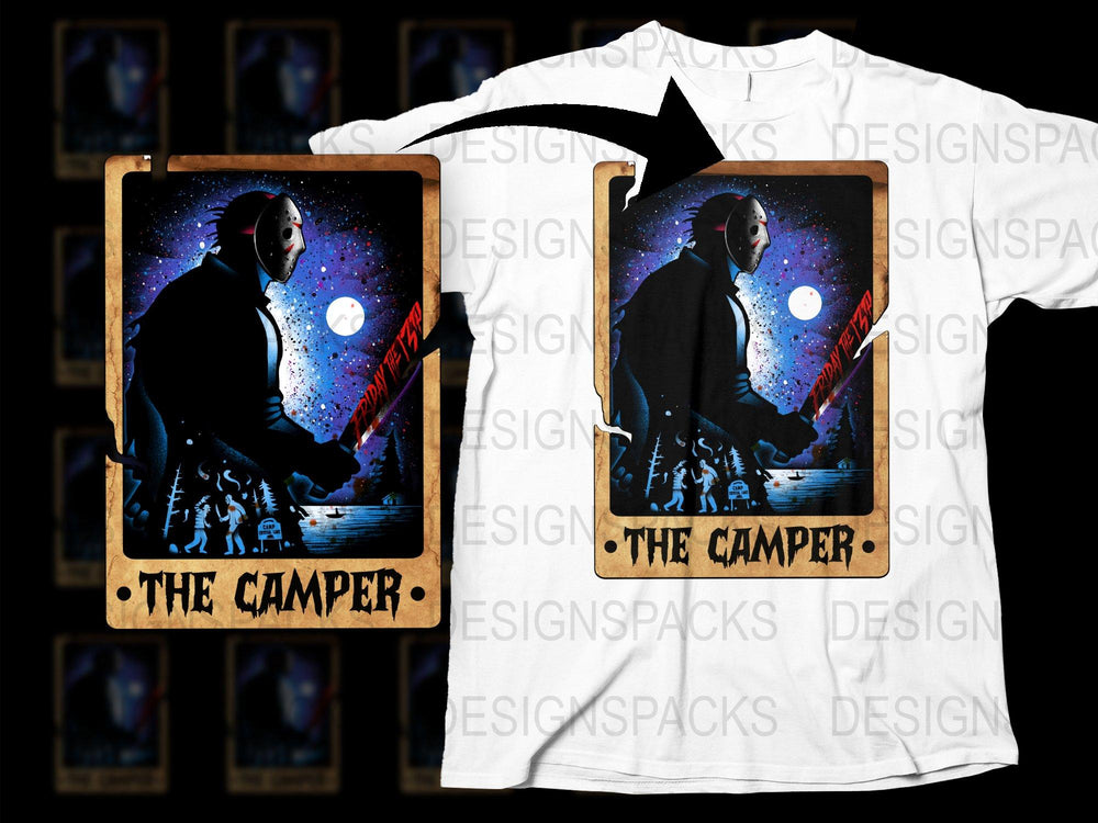 Cosmic Horror Camper T-Shirt, Spooky Space Man Graphic Tee, Unique Sci-Fi Camping Apparel, Unisex Gift Idea