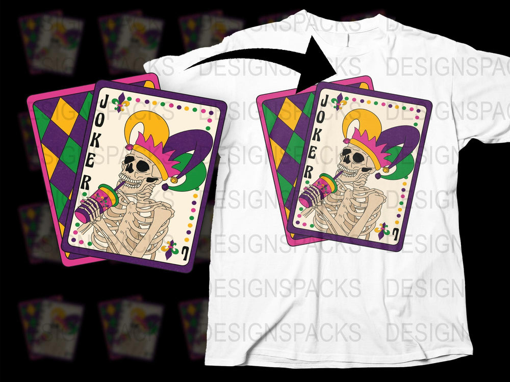Colorful Joker Skeleton T-Shirt, Unique Playing Card Design, Day of the Dead Style Tee, Vibrant Unisex Graphic Shirt