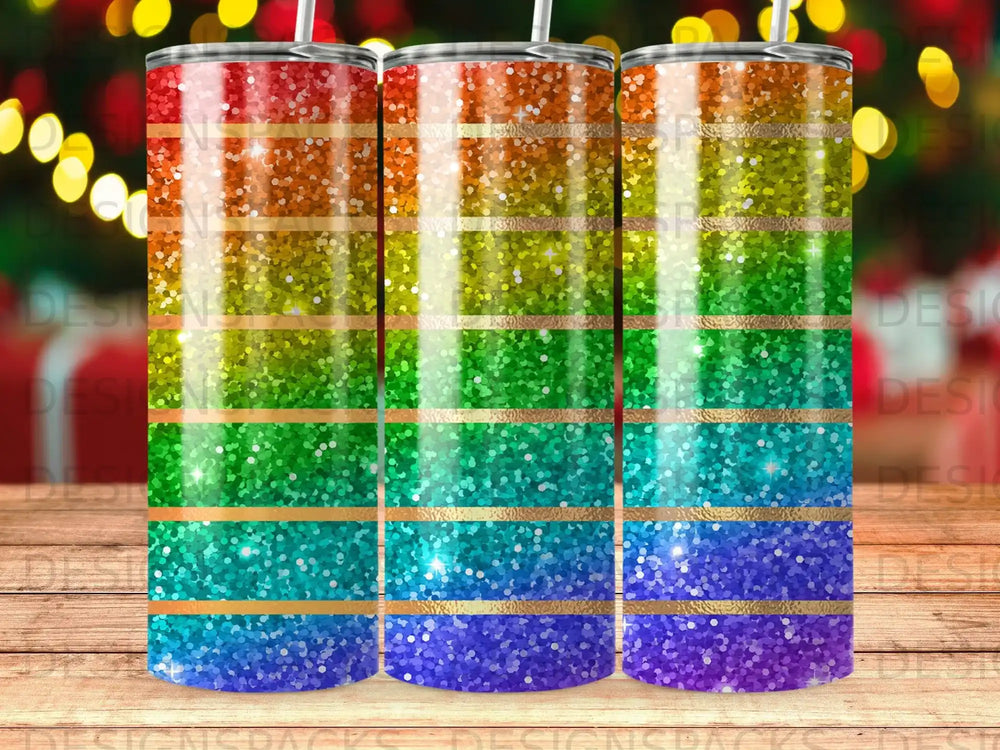 Glittery Rainbow Gradient Gold Striped Tumbler product type