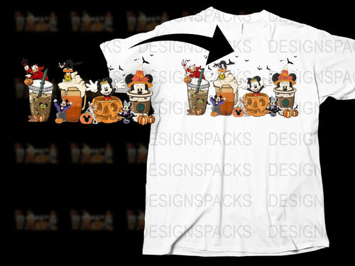 Cartoon Animal Characters Halloween Themed T-Shirt, Cute Festive Kids and Adults Apparel
