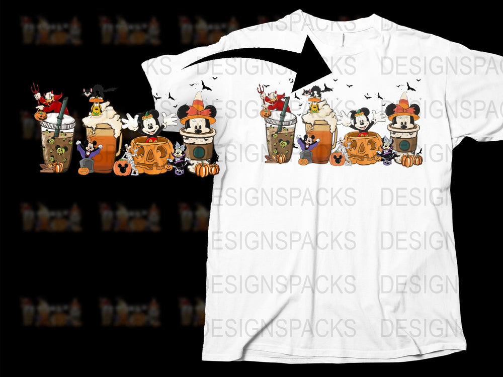 Cartoon Animal Characters Halloween Themed T-Shirt, Cute Festive Kids and Adults Apparel