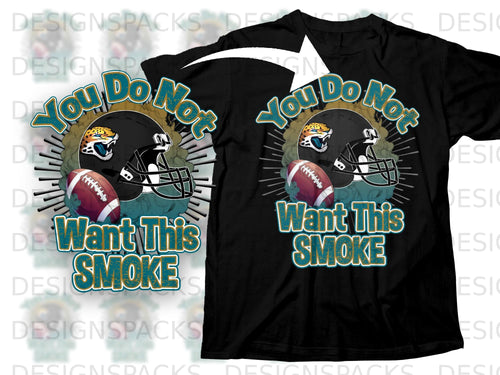 Black t-shirt with jaguar helmet, football, and text 
