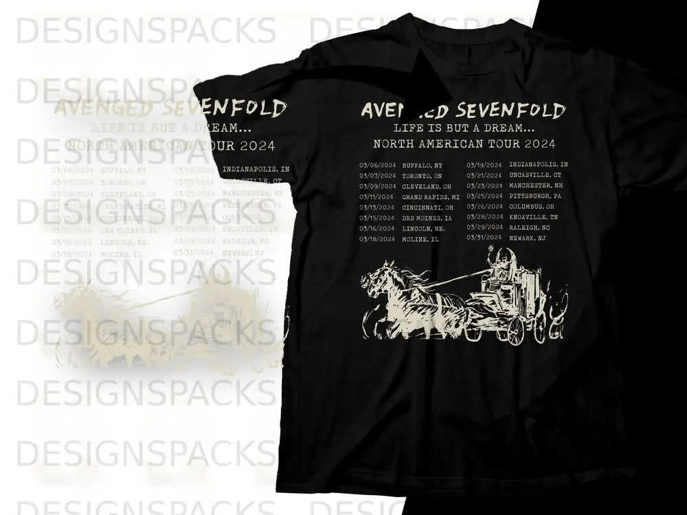 Avenged Sevenfold North American Tour 2024 t-shirt with tour dates.