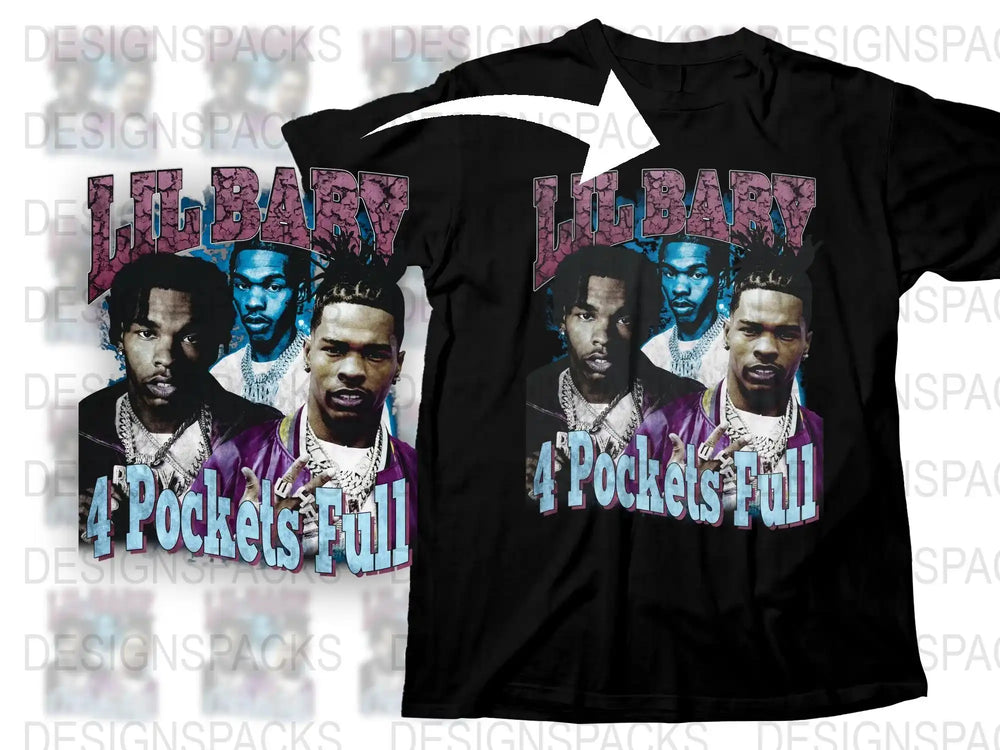 Lil Baby 4 Pockets Full Graphic T-Shirt, Hip-Hop Merch, Black Cotton Tee, Urban Music Fashion, Trendy Artist Apparel