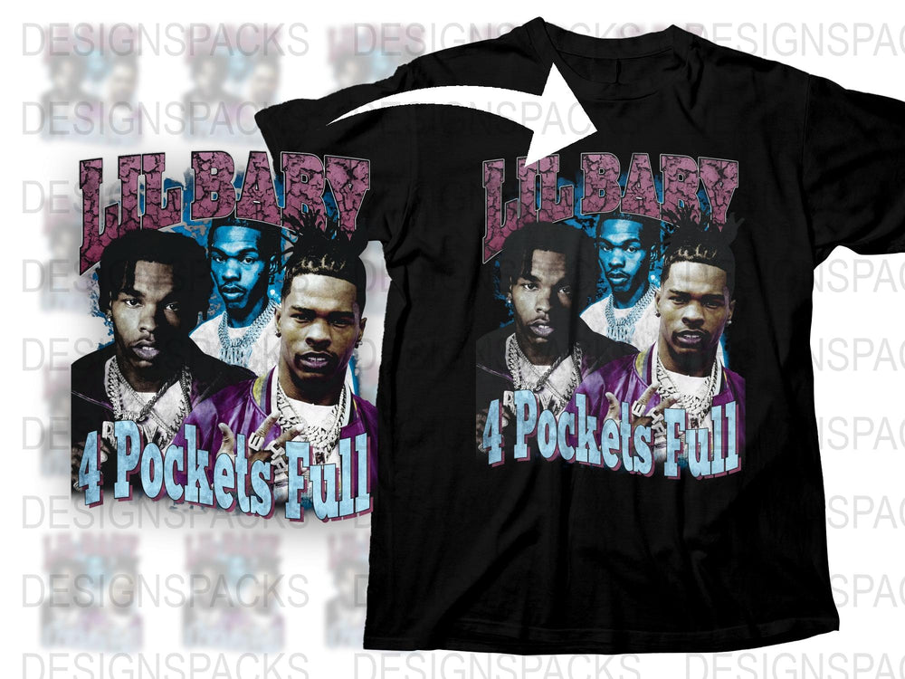 Lil Baby 4 Pockets Full Graphic T-Shirt, Hip-Hop Merch, Black Cotton Tee, Urban Music Fashion, Trendy Artist Apparel