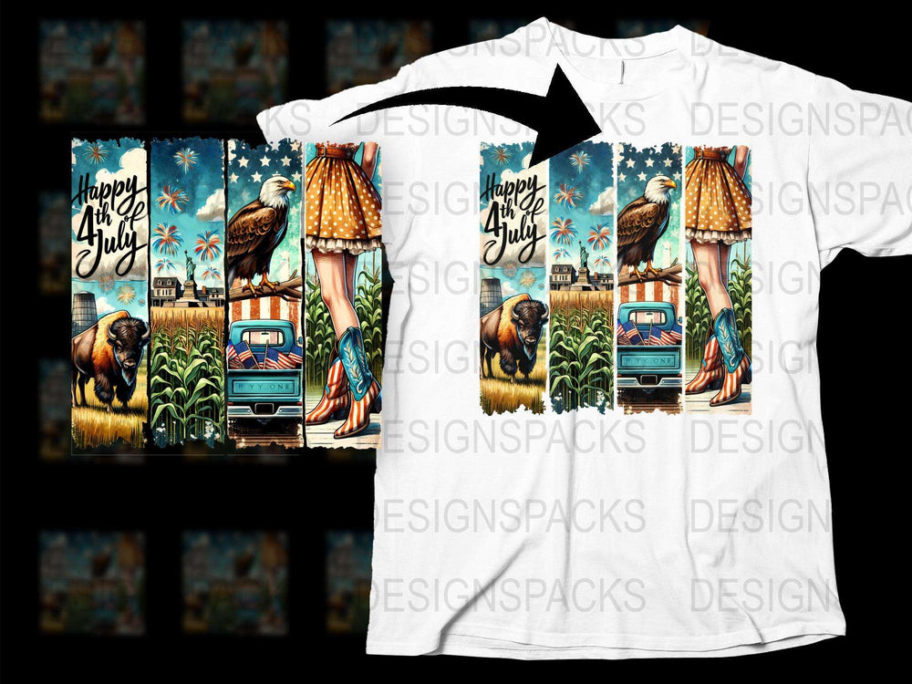 Patriotic 4th of July T-Shirt, Eagle and Flag Design, Vintage Truck Graphic Tee, Unisex Summer Top