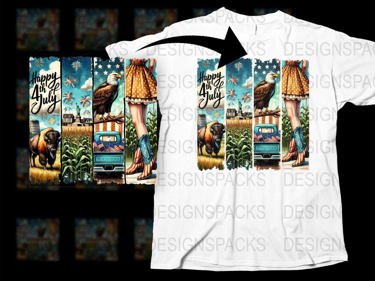Patriotic 4th of July T-Shirt, Eagle and Flag Design, Vintage Truck Graphic Tee, Unisex Summer Top