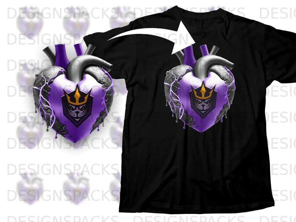 Purple Heart with Crown Design T-Shirt Product