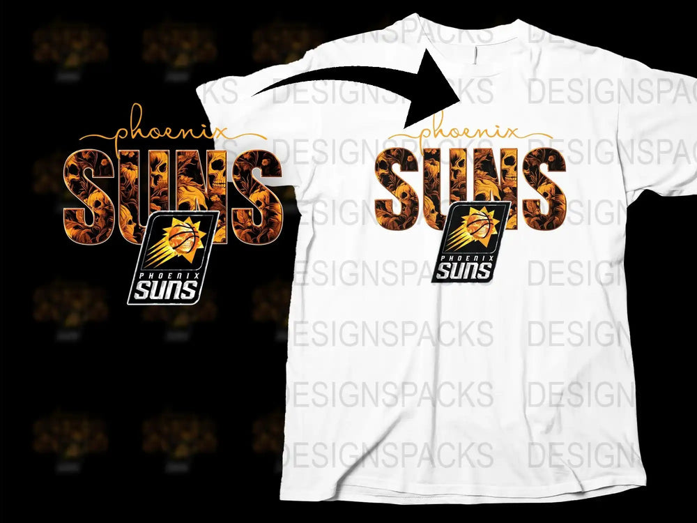 Phoenix Suns Themed T-Shirt, Fan Gear, Basketball Team Logo, White Graphic Tee, Casual Apparel