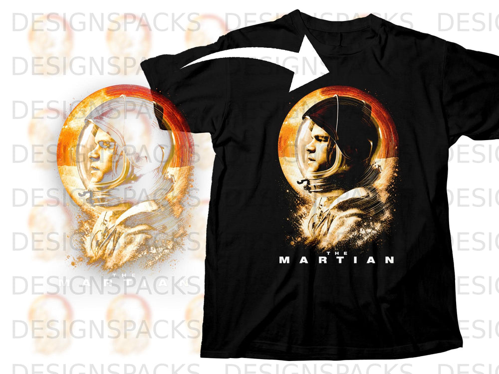 Black t-shirt with a distressed astronaut graphic and "The Martian" text.