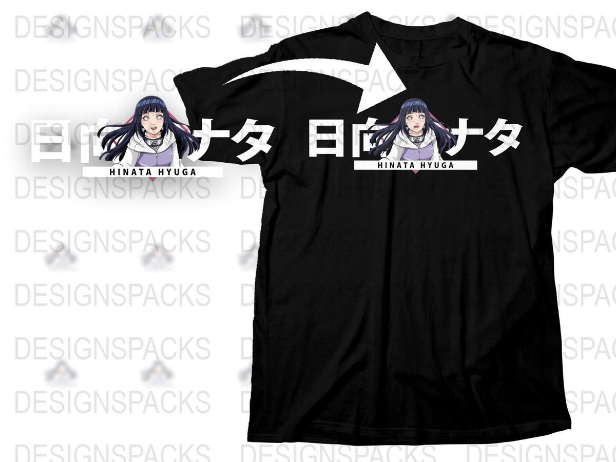 Hinata Hyuga Anime T-Shirt, Naruto Fan Merch, Unisex Black Tee, Manga Character Graphic Shirt