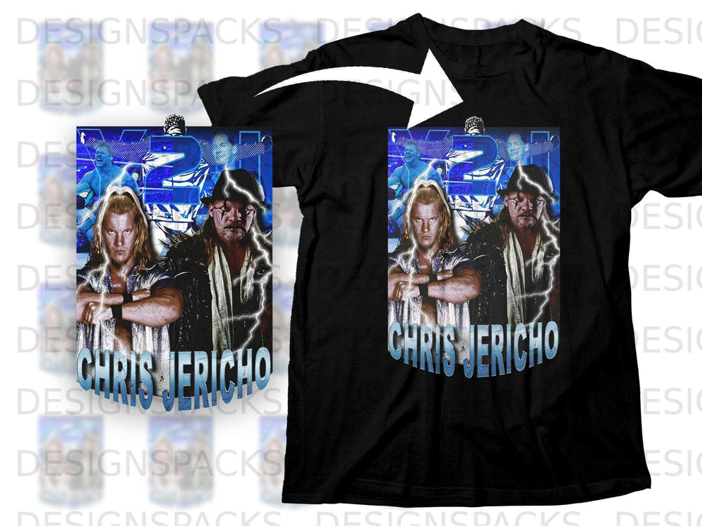 Black t-shirt with Chris Jericho graphic and text.