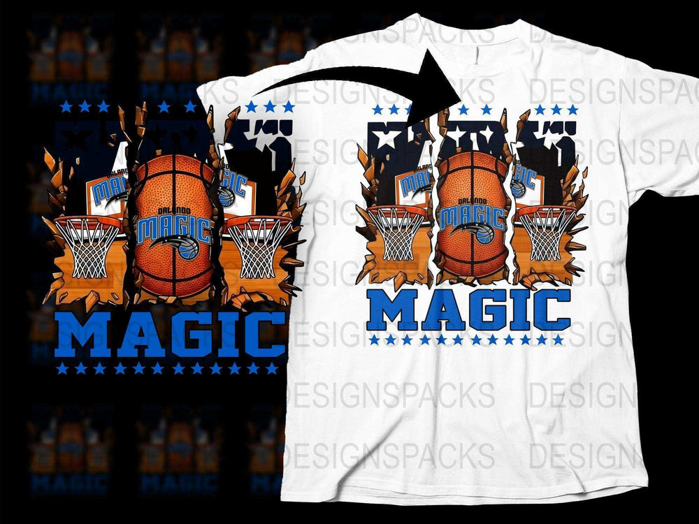 Magic Basketball Themed T-Shirt, Men's Sports Tee, Blue and White Graphic Shirt, Casual Athletic Apparel, Fan Gear