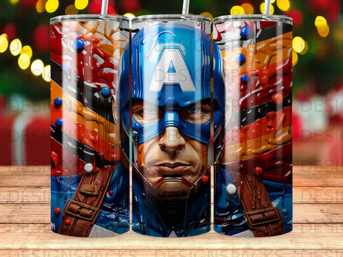 Captain America superhero face with patriotic colors and vibrant background.