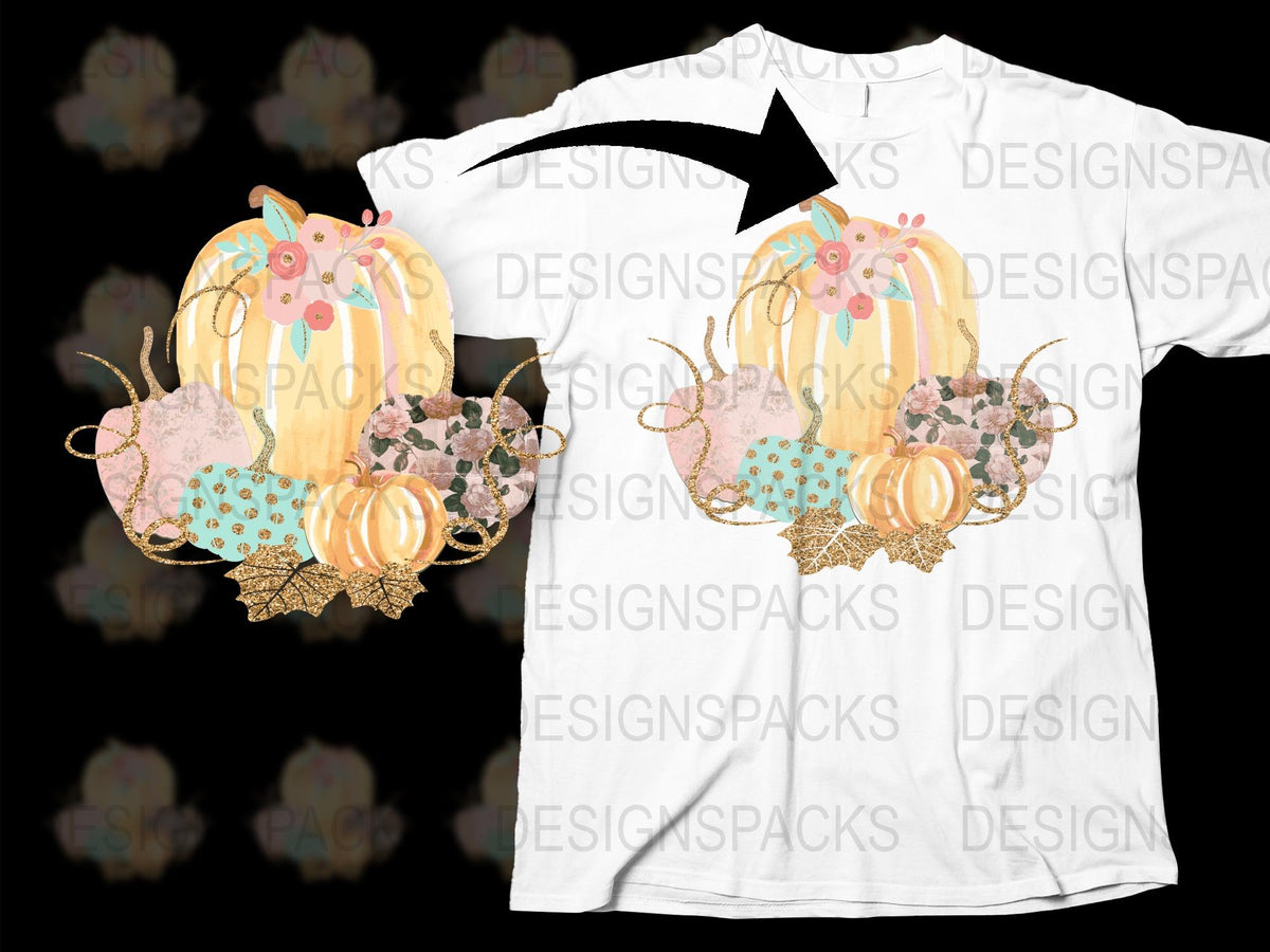 Autumn Pumpkin T-Shirt, Fall Floral Design, Cute Thanksgiving Graphic Tee, Unisex Adult Clothing