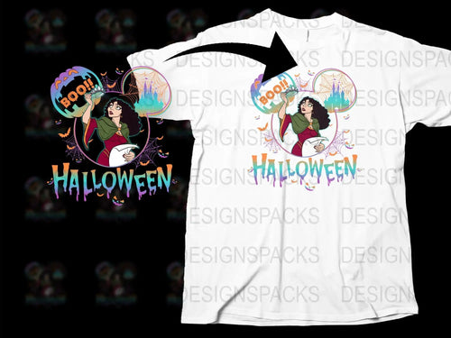 Halloween Witch T-Shirt, Spooky Graphic Tee, Retro Witchcraft Design, Full Moon, Women's Fashion Top