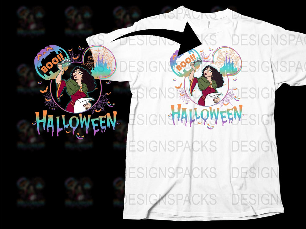 Halloween Witch T-Shirt, Spooky Graphic Tee, Retro Witchcraft Design, Full Moon, Women's Fashion Top