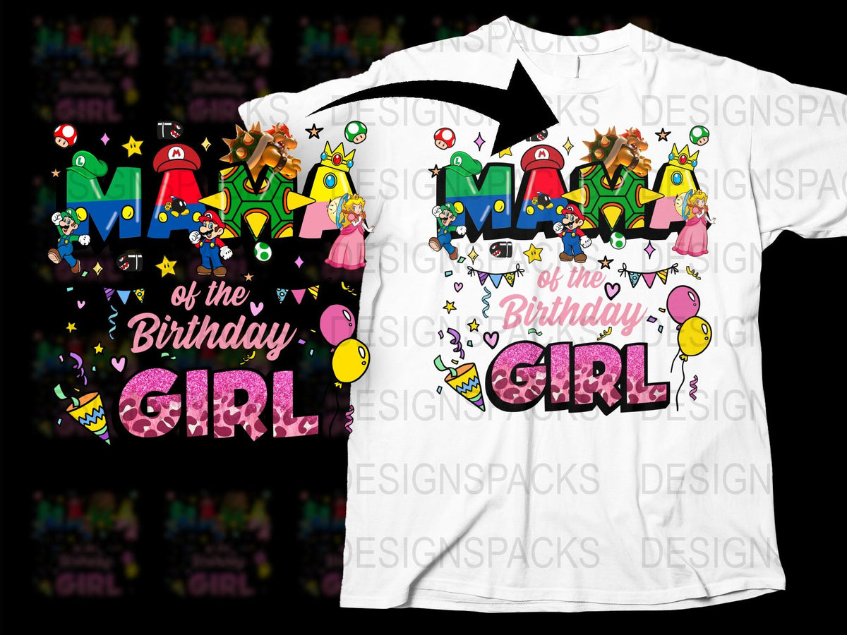 Colorful Birthday Girl T-Shirt, Cute Cartoon Characters, Kids Party Wear, Unique Gift Idea for Children