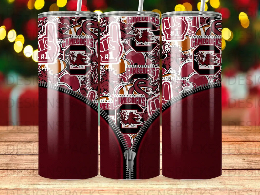 Maroon tumbler with South Carolina Gamecocks logo and #1 foam fingers pattern.