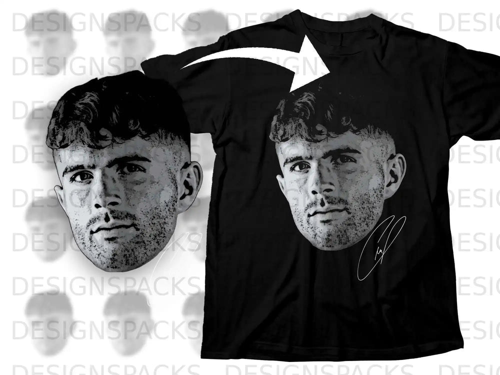 Realistic Face Signature Print Tee Shirt