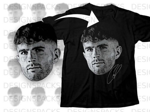 Realistic Face Signature Print Tee Shirt