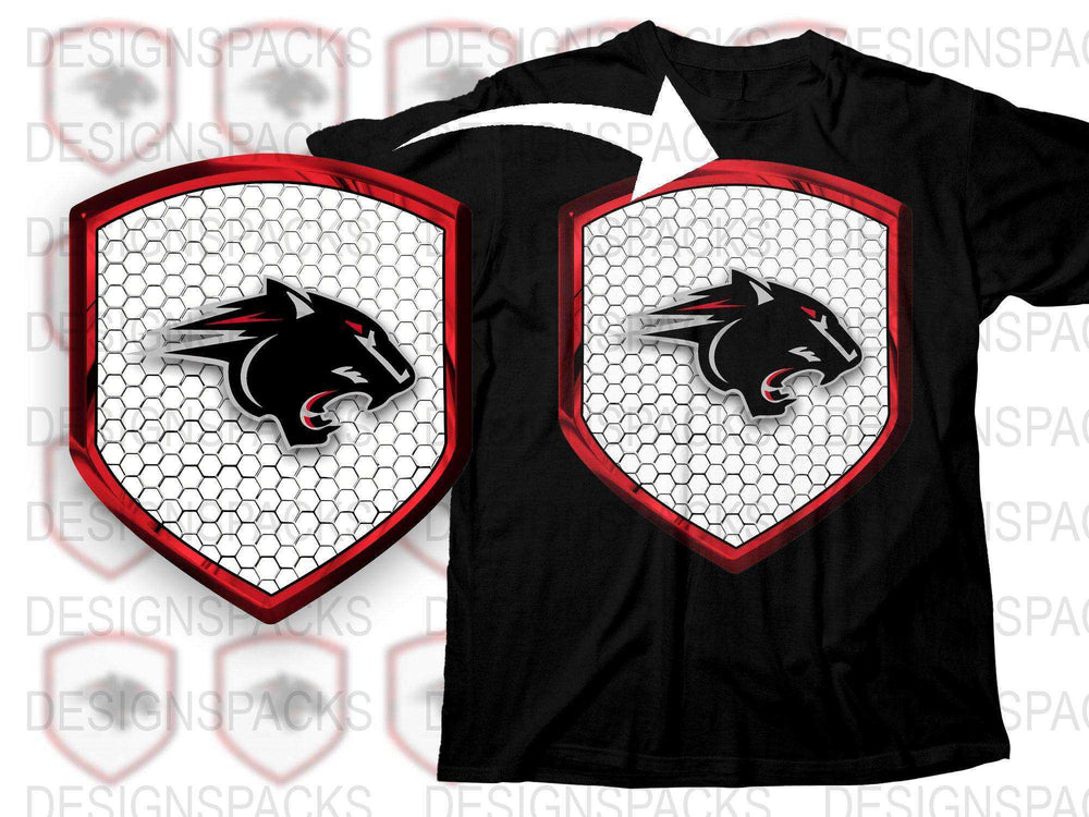 Men's Black T-Shirt with Red and Silver Dragon Shield Graphic, Stylish Casual Wear