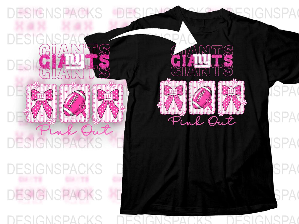 Pink Out Giants Cheer T-Shirt, Sparkly Cheerleader Shirt, Breast Cancer Awareness, Black Tee, Women's Sports Apparel