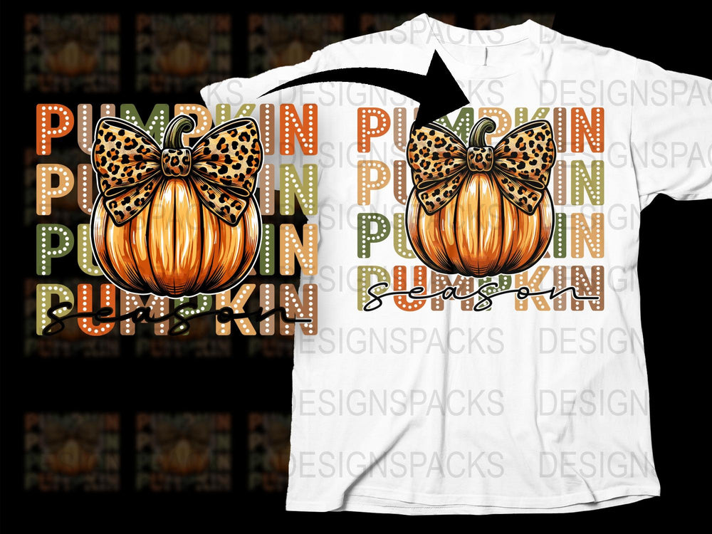 Autumn Pumpkin Bow T-Shirt, Fall Season Festive Graphic Tee, Thanksgiving Holiday Casual Wear, Unisex Adult Fashion