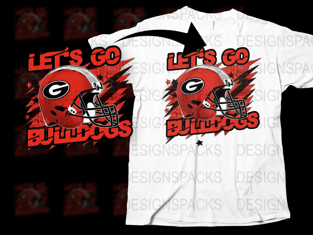 Let's Go Bulldogs Graphic T-Shirt, Red and Black Football Helmet Design, Sports Fan Apparel