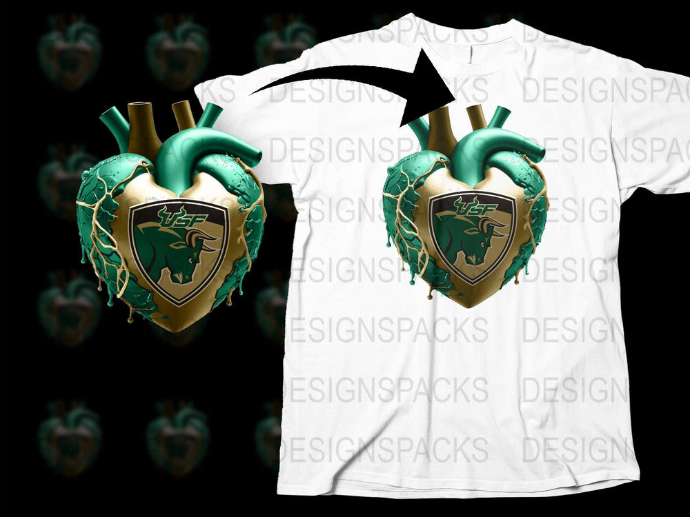 Unique Heart Graphic T-Shirt, Green and Gold Artistic Design, Stylish Unisex Tee, Trendy Streetwear Fashion