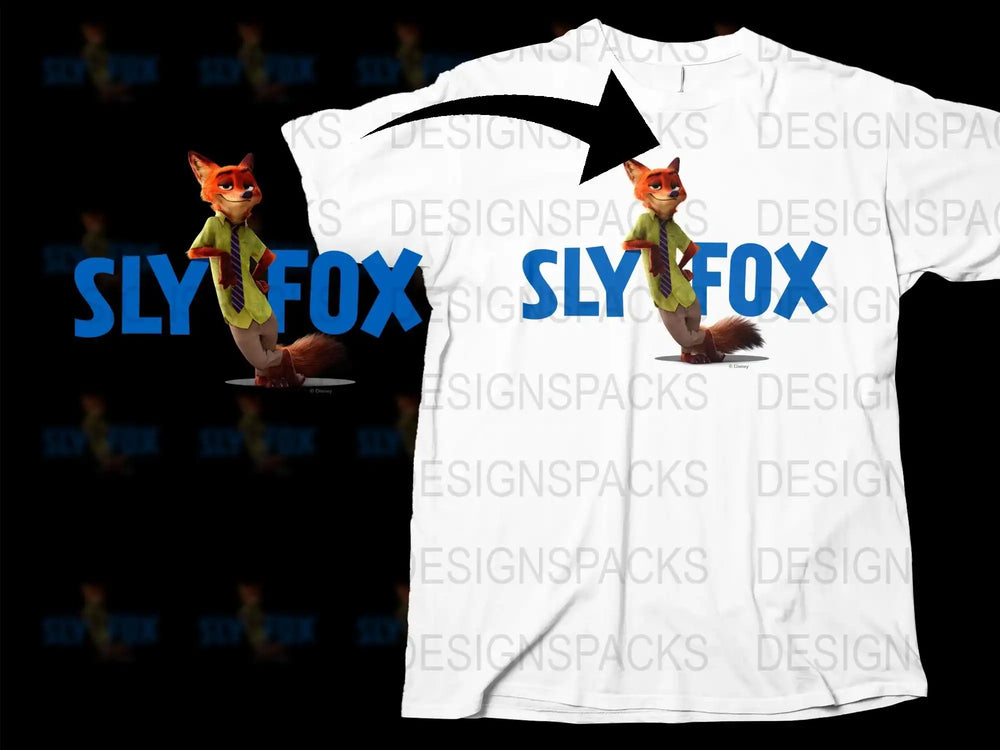 Sly Fox Graphic T-Shirt, White Tee with Cartoon Fox Design, Unisex Kids and Adult Sizes