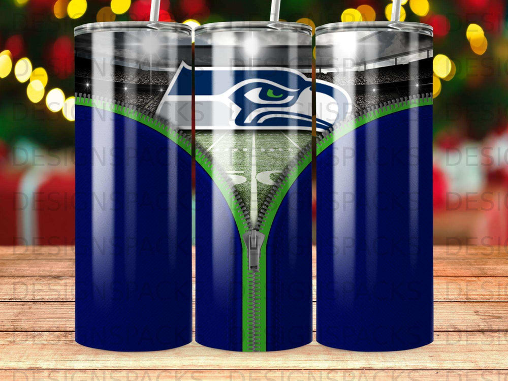 Seattle Seahawks logo on a stadium zipper design tumbler.
