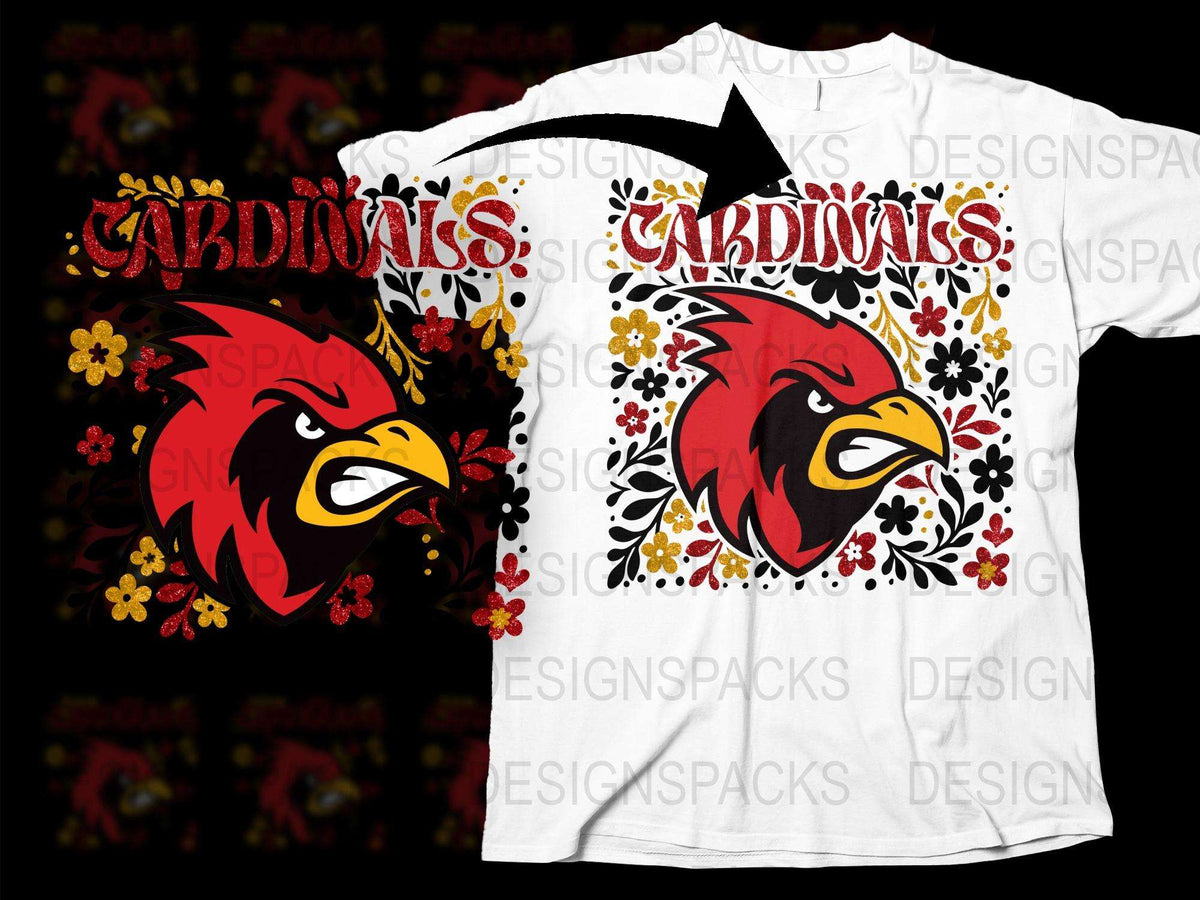 Cardinal Bird Graphic T-Shirt, Floral Print, Red and Black, Casual Wear, Unisex Tee, Unique Animal Design, Stylish Top