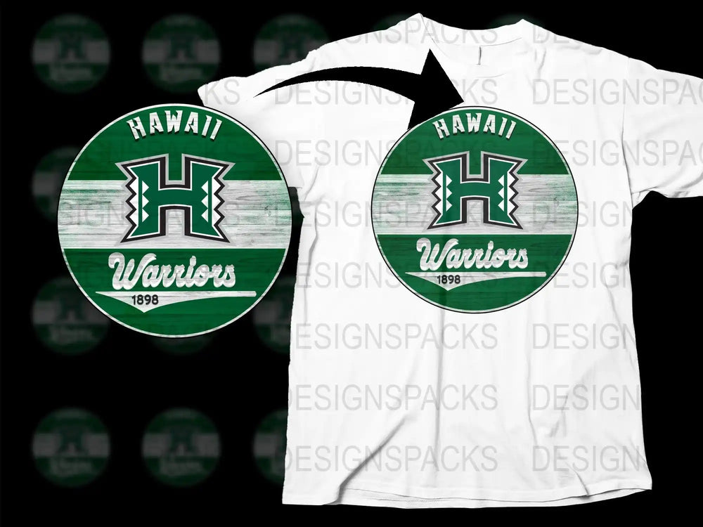 Hawaii Warriors Vintage T-Shirt, Retro Distressed Logo, NCAA Sports Fan Apparel, College Football Green and White Tee, 1898 Graphic