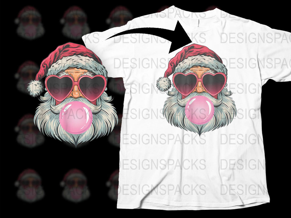 Funky Santa Claus T-Shirt, Cool Christmas Graphic Tee, Hipster Santa with Sunglasses and Hat, Holiday Apparel Gift