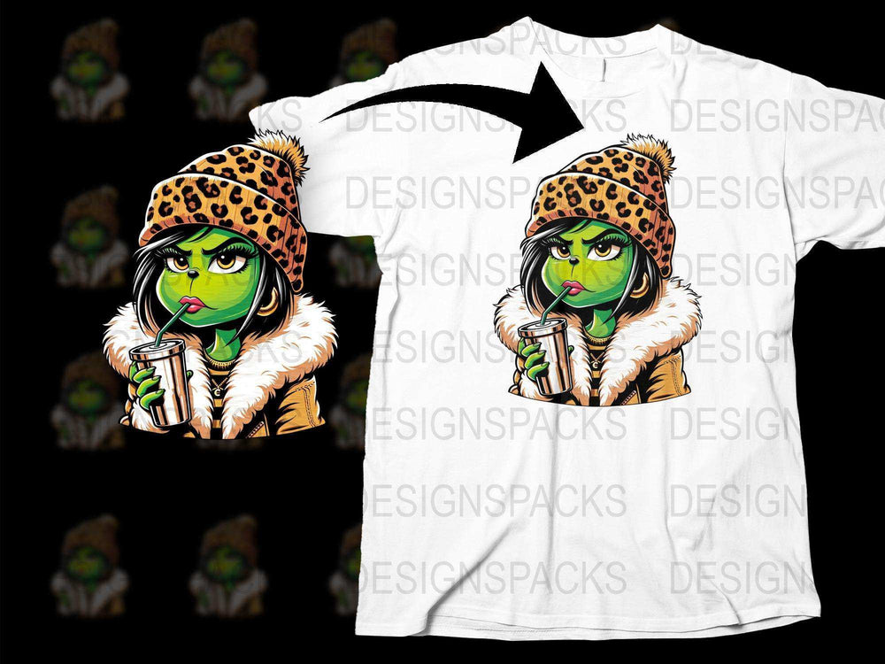 Trendy Cartoon Witch Graphic T-Shirt, Leopard Print Hat, Stylish Casual Wear for All Ages