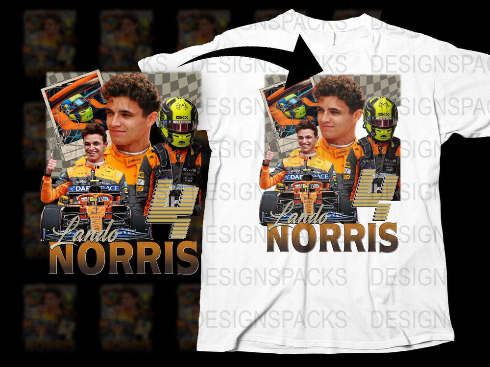 Lando Norris Racing Driver Graphic T-Shirt, F1 Fan Merchandise, Motor Sports Apparel, Collage Design Tee