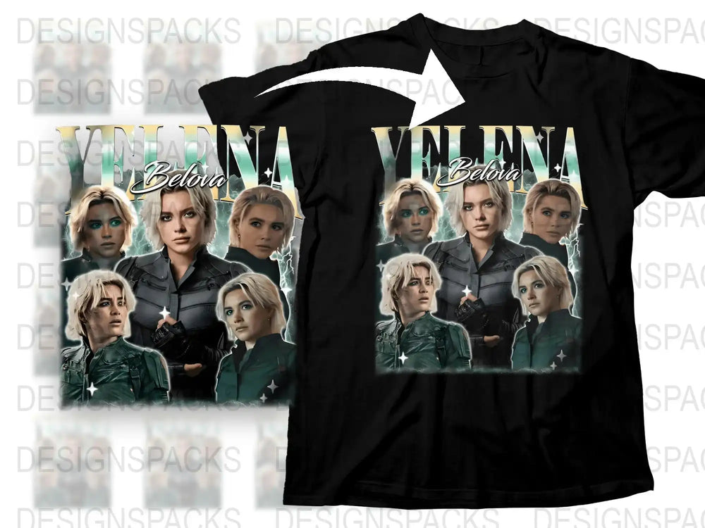 Black T-Shirt Yelena Belova Graphic Tee, Multiple Poses, Casual Style, Fan Merchandise, Unique Gift Idea
