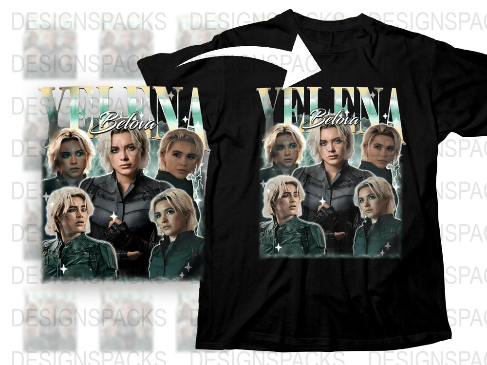 Black T-Shirt Yelena Belova Graphic Tee, Multiple Poses, Casual Style, Fan Merchandise, Unique Gift Idea