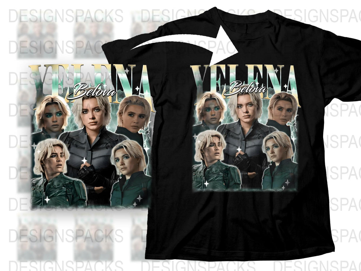 Black T-Shirt Yelena Belova Graphic Tee, Multiple Poses, Casual Style, Fan Merchandise, Unique Gift Idea