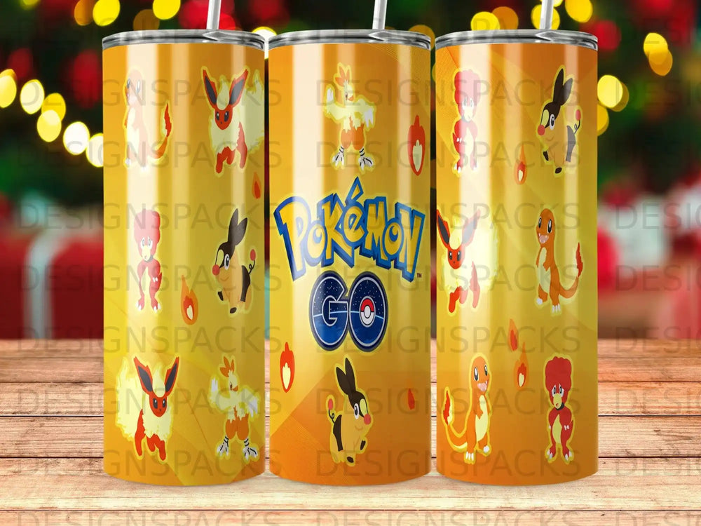 Pokemon GO themed tumbler with Pokeballs and Pikachu illustrations.