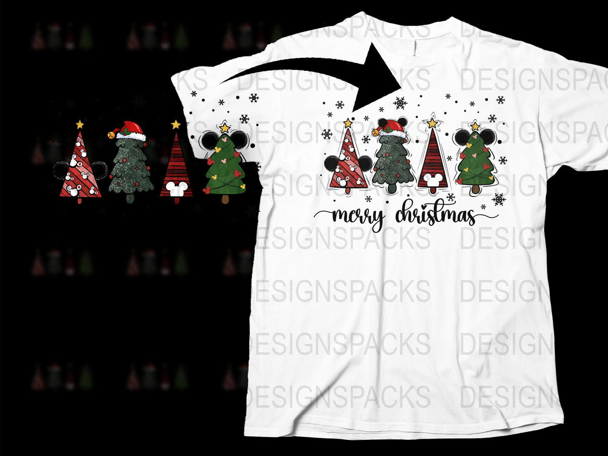 Festive Christmas T-Shirt with Cute Trees and Dogs Design, Holiday Casual Wear