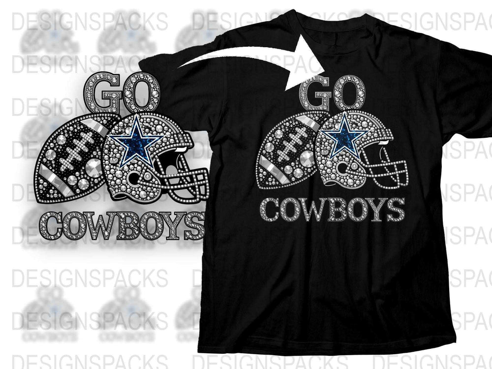 Dallas Football Rhinestone T-Shirt, Black Graphic Tee, Sparkly Sports Fan Apparel, Unisex Sizes Available